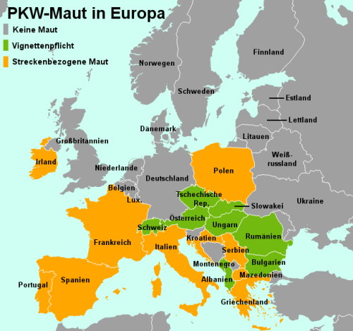 Karte mit den Mautgebühren in Deutschland